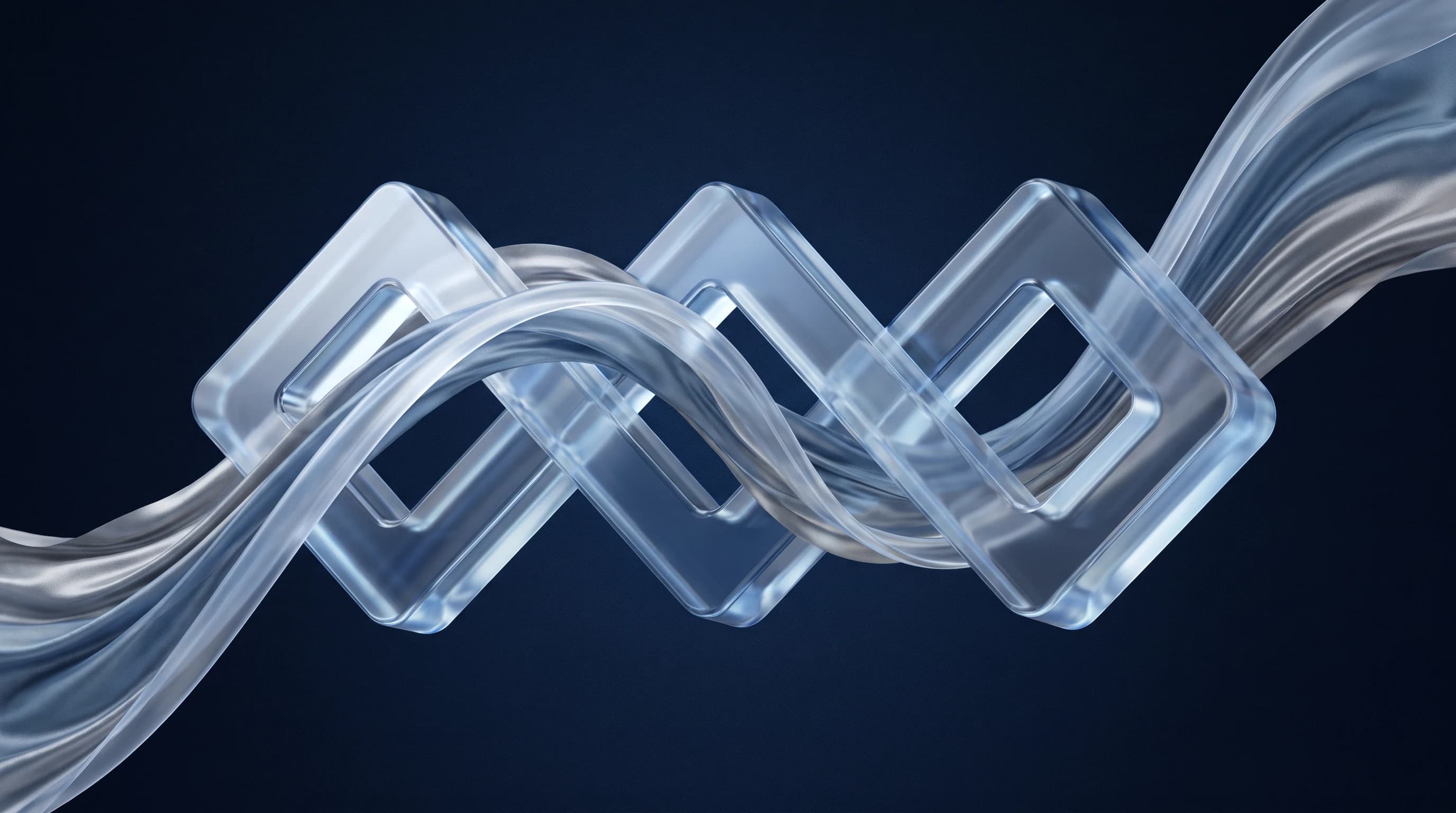 Interwoven glass forms representing structured liquidity