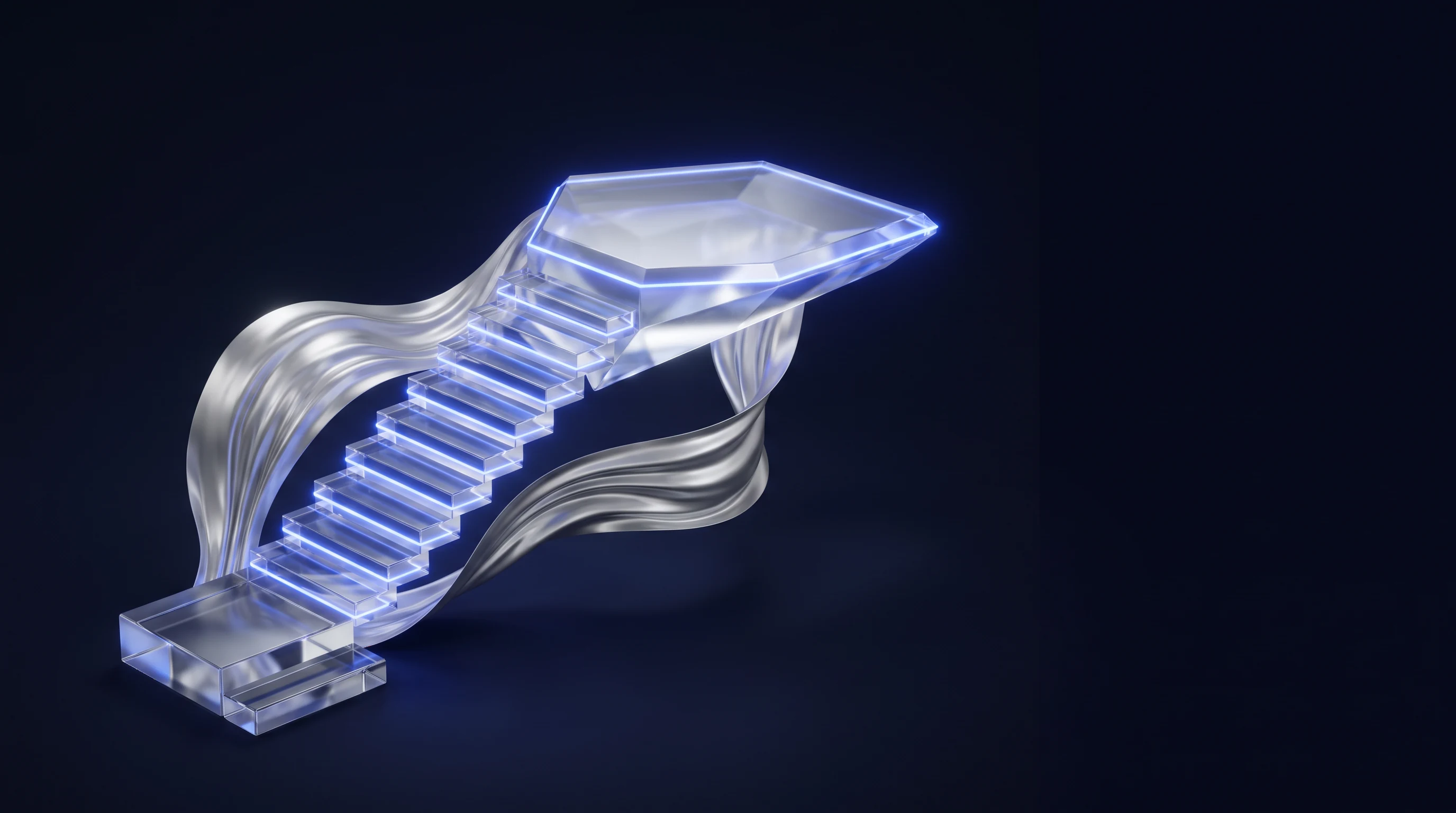 Glass staircase representing financing progression