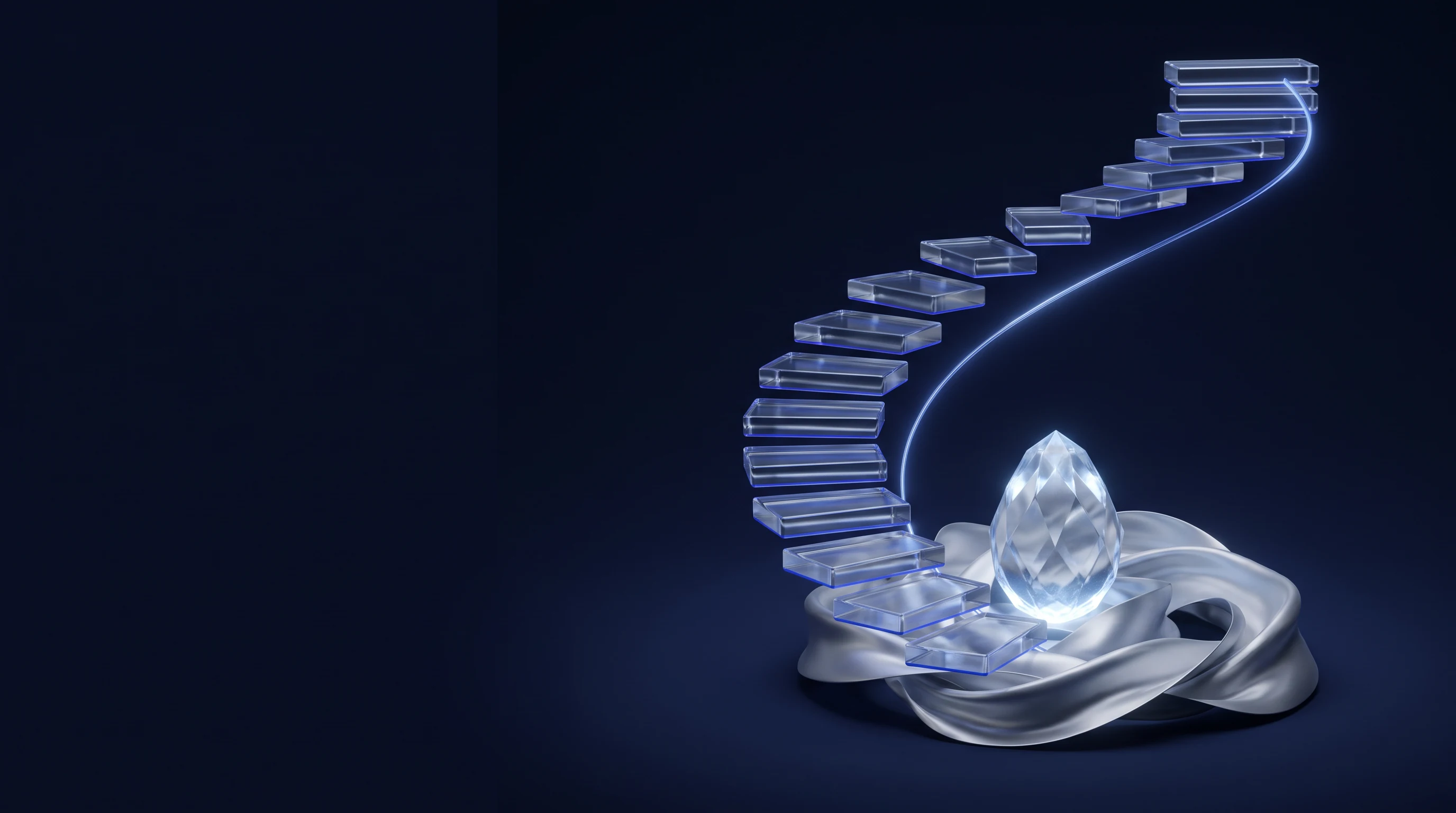 Glass staircase and crystal representing the beginning of a financing journey